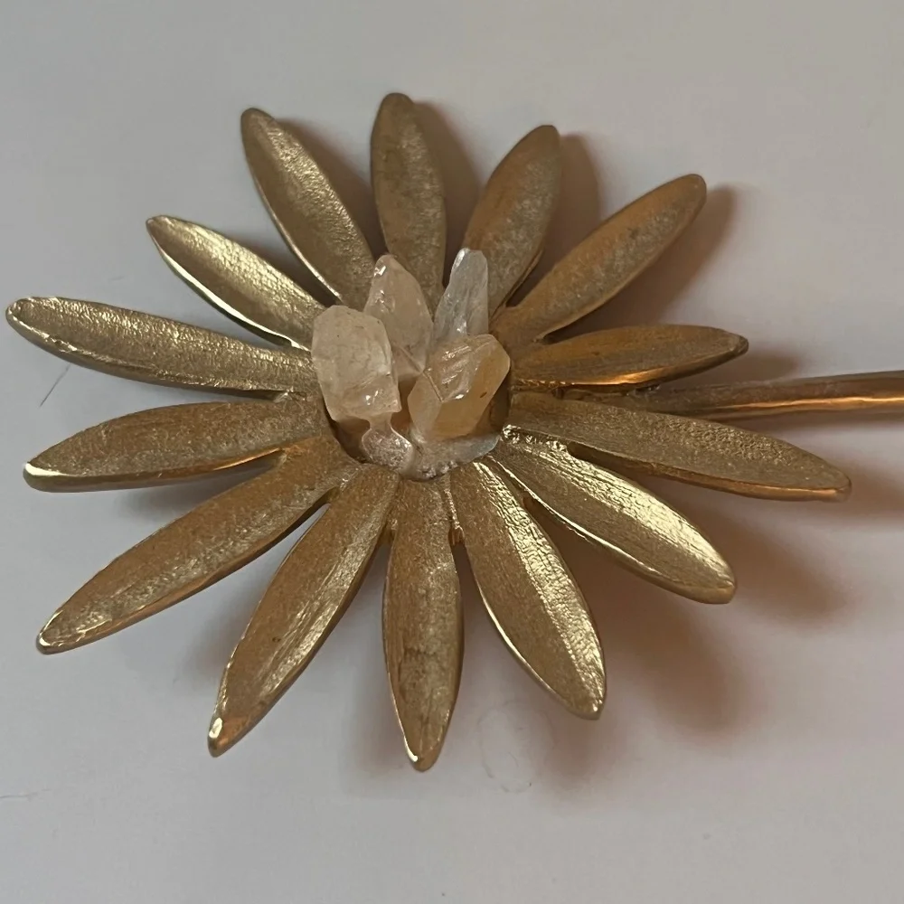 Anthropologie Brass Color Bathroom Hardware - Flower Shape with Pink Quartz